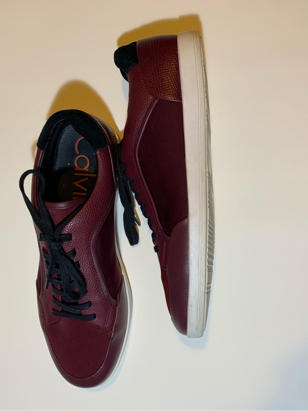 Calvin Klein Men’s Burgundy and Black Low-Top Leather Sneakers